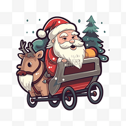 卡通圣诞老人骑着驯鹿车剪贴画 