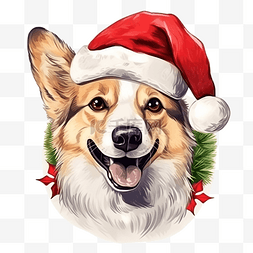 圣诞配饰中的柯基犬手绘肖像