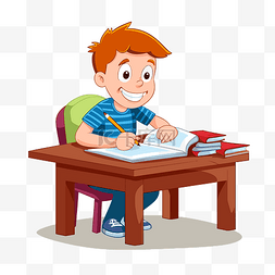 坐在树上的男生图片_做作业剪贴画卡通男孩坐在书桌前