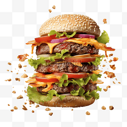 芝士图标图片_一堆汉堡掉下来快餐和餐厅概念 3d