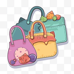 三个彩色手提包，里面装着各种糖