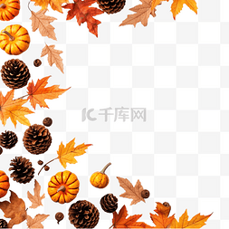 秋天落叶图案图片_由南瓜松果和树叶制成的秋季图案