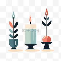 灯芯草雀图片_简约风格的蜡烛和烛台插图
