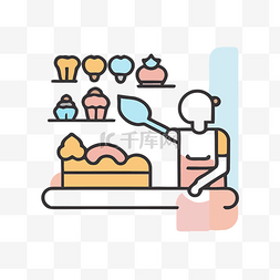 面包元素背景图片_面包店里用刀切蛋糕的人 向量