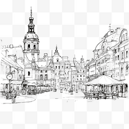 素描铅笔素描图片_波兹南下雪的圣诞节旧市场广场的