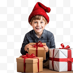 带着孩子的母亲图片_戴着圣诞帽的男孩坐在手里，手里