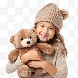 圣诞气氛中抱着泰迪熊的漂亮女孩