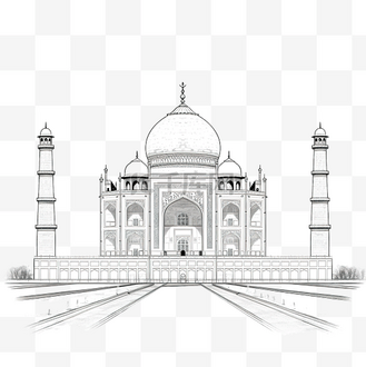 泰姬陵地标前立面图的轮廓简图