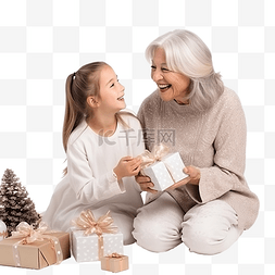 养老金图片图片_可爱的祖母带着女儿在圣诞节装饰