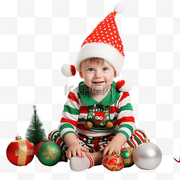 精灵服装图片_穿着精灵服装的小男孩坐在圣诞树