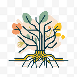 平面插图中的根和树图标 向量