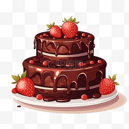 餐布图片_巧克力蛋糕与草莓插画以简约风格