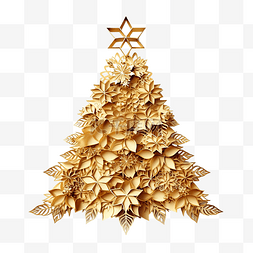 由金纸雪花制成的圣诞树 3d 插图