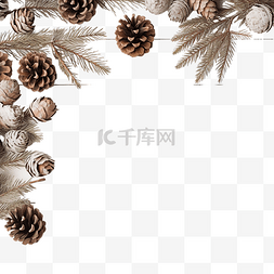 白色木质上有杉树和松果的圣诞装