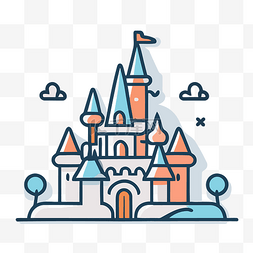 线条风格设计中的城堡 向量