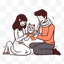 母亲与孩子卡通图片_手绘一个男人给女人一只猫作为涂