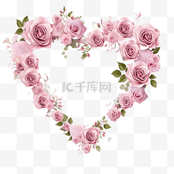 花和戒指图片_粉色玫瑰和心形婚礼背景PNG