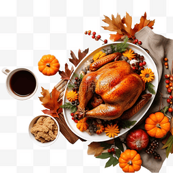 美食文化背景图片_平躺品种，配有火鸡和感恩节标志