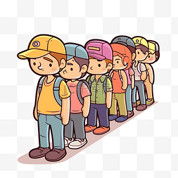 卡通学生站立图片_卡通线的学生穿着校服行走剪贴画