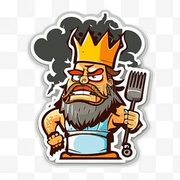 烤架图片_拿着刀叉贴纸的卡通国王 向量