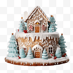 蛋糕场景图片_圣诞冬季蛋糕，手工制作装饰房屋