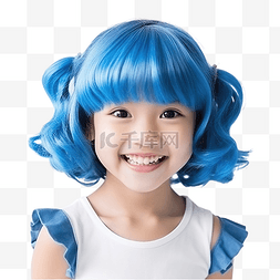 假发人图片_穿着蓝色假发和万圣节服装的可爱