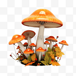 蘑菇桌子图片_3d 插图感恩节蘑菇