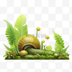 3d 插图蜗牛在自然中的集合