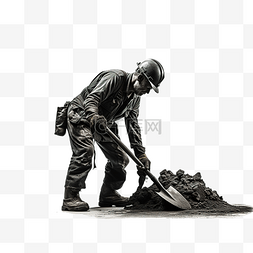 煤矿工人用铲子挖掘