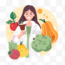 水果蔬菜餐具图片_健康剪贴画医生女人拿着冰沙，周