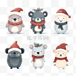 卡通熊猫图片_圣诞快乐贺卡与可爱的动物角色