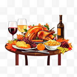 聚会餐桌图片_以感恩节快乐餐桌为概念的插画矢