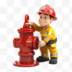 消防员的工作图片_消火栓中的消防员安装管道 3D 人