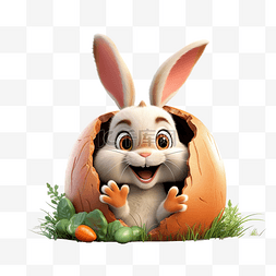復活節兔子图片_PNG兔子角色从鸡蛋胡萝卜中偷看有