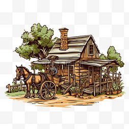 南方剪贴画乡村别墅设计的旧小屋
