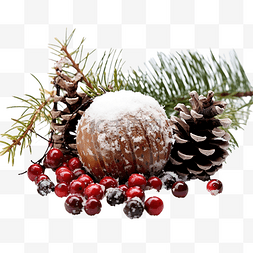 金木水火土小人图片_雪中??的圣诞装饰品，配有松果和