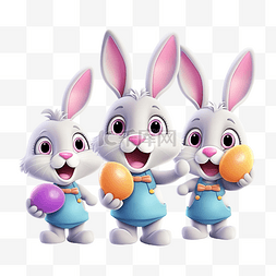 三个可爱的孩子图片_PNG兔子角色跳跃和大笑有趣的复活