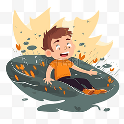 木筏卡通图片_溺水剪贴画男孩坐在水中卡通的木