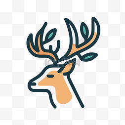 鹿头设计图片_线条风格鹿头标志，叶子类似藤蔓
