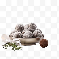 松露巧克力图片_木桌上简单的圣诞松露糖，上面有