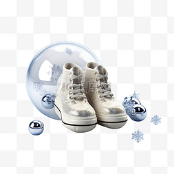 大雪鞋靴和闪光光泽球，用于圣诞