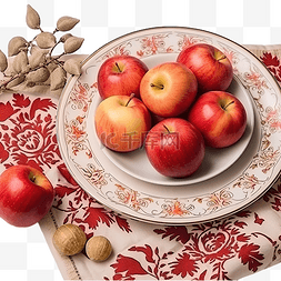 平安夜，图案桌布上的苹果和传统
