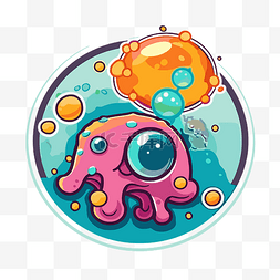 水下气泡图片_带有气泡的水下章鱼的卡通图标 