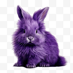 一只毛茸茸的紫色兔子正以通常的