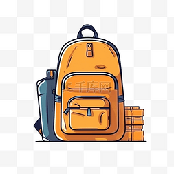 最小风格的学校背包和铅笔插图
