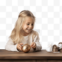 老人用餐图片_金发白种小女孩坐在木桌上，吃着