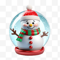 圣诞节球水晶球图片_雪球中的圣诞雪人 3d 插图