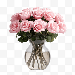 粉色物体图片_花瓶中的粉色玫瑰花透明背景花卉
