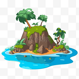 岛屿剪贴画卡通岛与热带树木 向