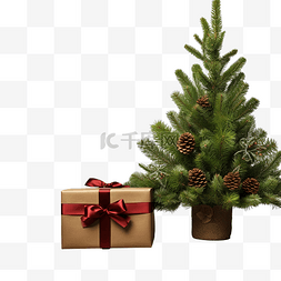 工作桌板图片_圣诞节与杉树和木桌上的礼品盒